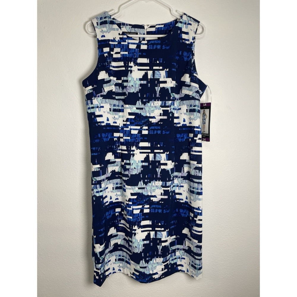 NWT Mario Serrani Italy‎ Sleeveless Sheath Dress Blue Knee Length Size 14